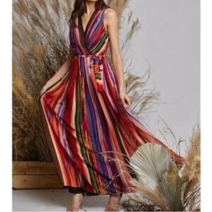 DONNA RICCO Women's Maxi Dress Multicolor Striped Sleeveless Festival Size 12